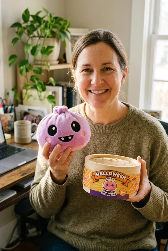 Squishy Dumpling Vampire Halloween Violetti pakkauksensa kanssa