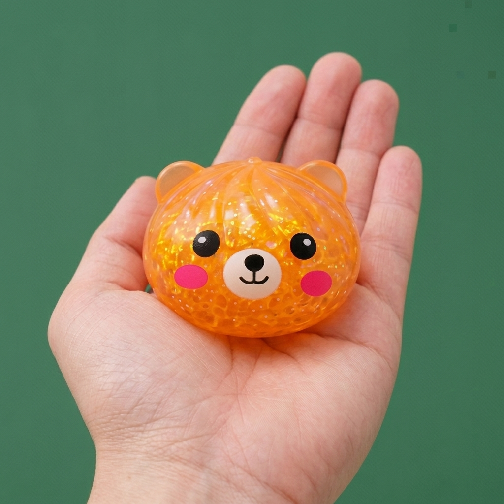 Mystery Glitter Dumpling Squishy Karhu kädessä — kokovertailu
