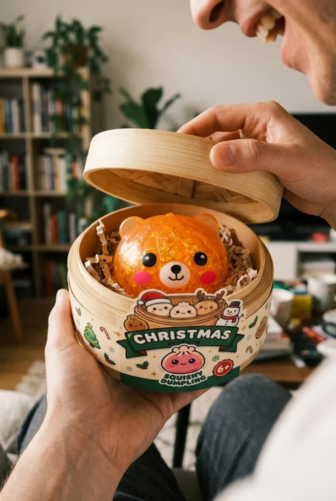 Mystery Glitter Dumpling Squishy Karhu avauksen hetkellä