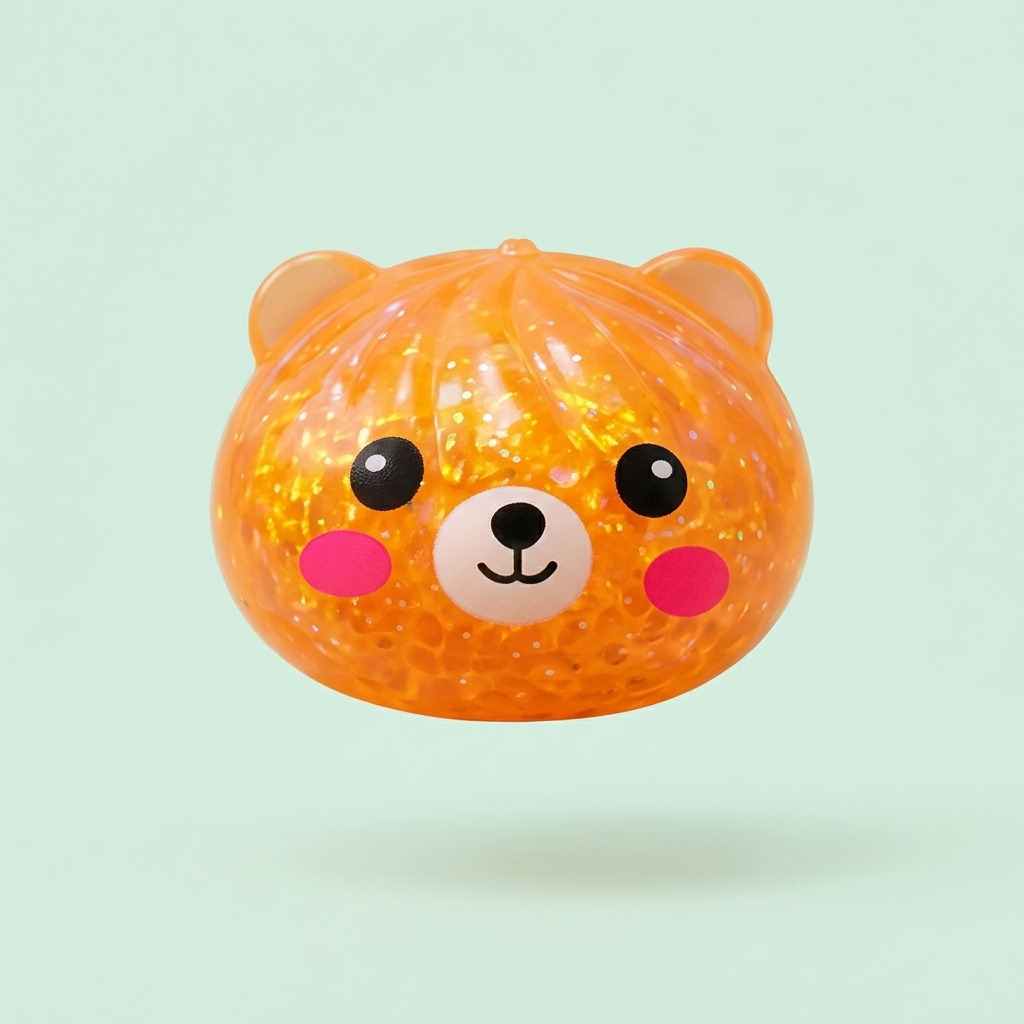 Mystery Glitter Dumpling Squishy Karhu puristettuna kädessä