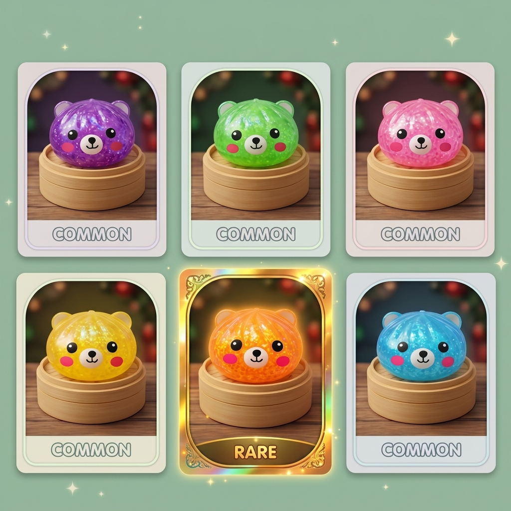 Mystery Glitter Dumpling Squishy Karhu puristettuna kädessä