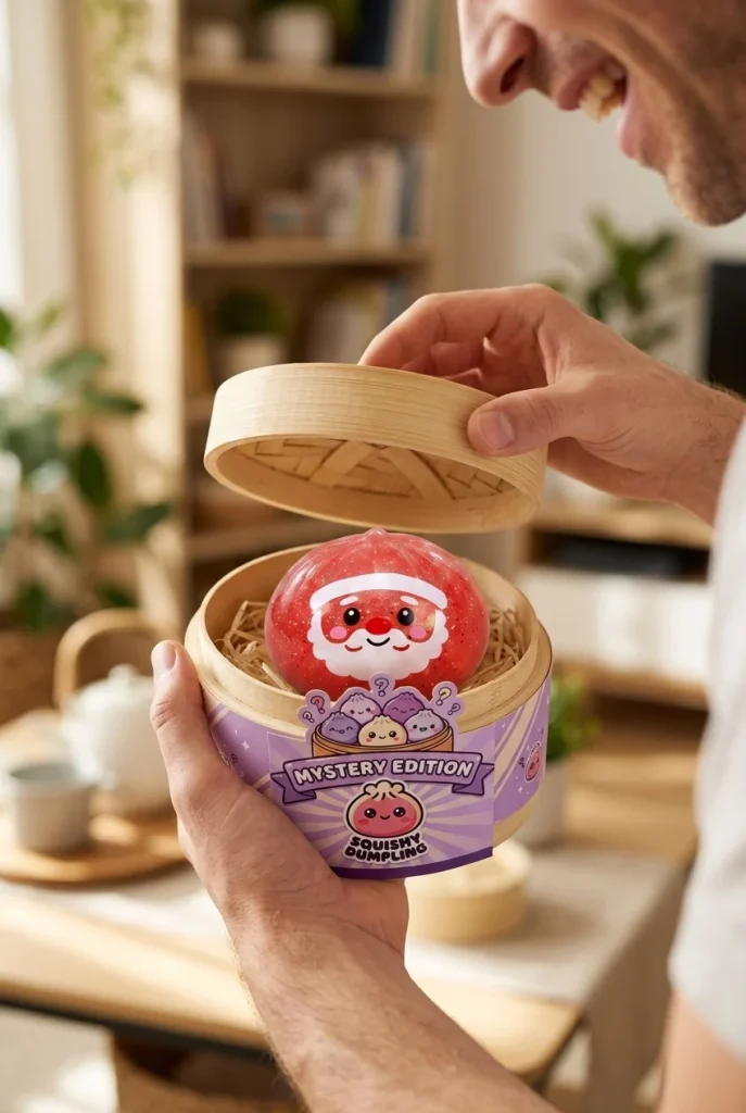 Dumpling Squishy Mystery Candy Joulu avauksen hetkellä