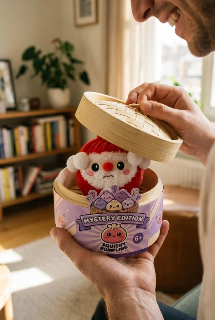 Squishy Dumpling Mystery Joulu -yllätyspehmo avauksen hetkellä