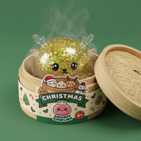 Glitter Dumpling Squishy Mystery Poro bambutyylisessä höyrytyskorissa