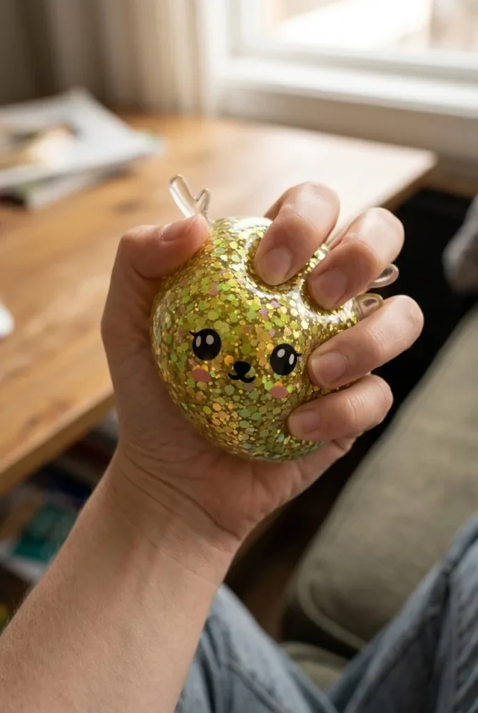 Glitter Dumpling Squishy Mystery Poro puristuksessa