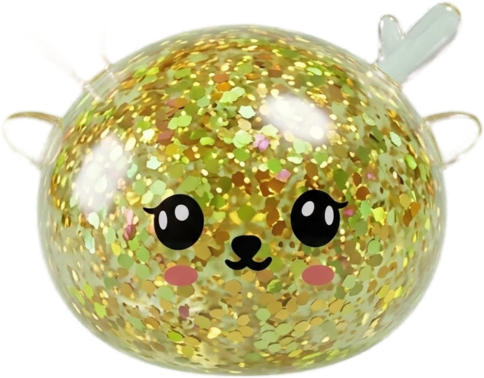 Glitter Dumpling Squishy Mystery Poro puristettuna kädessä