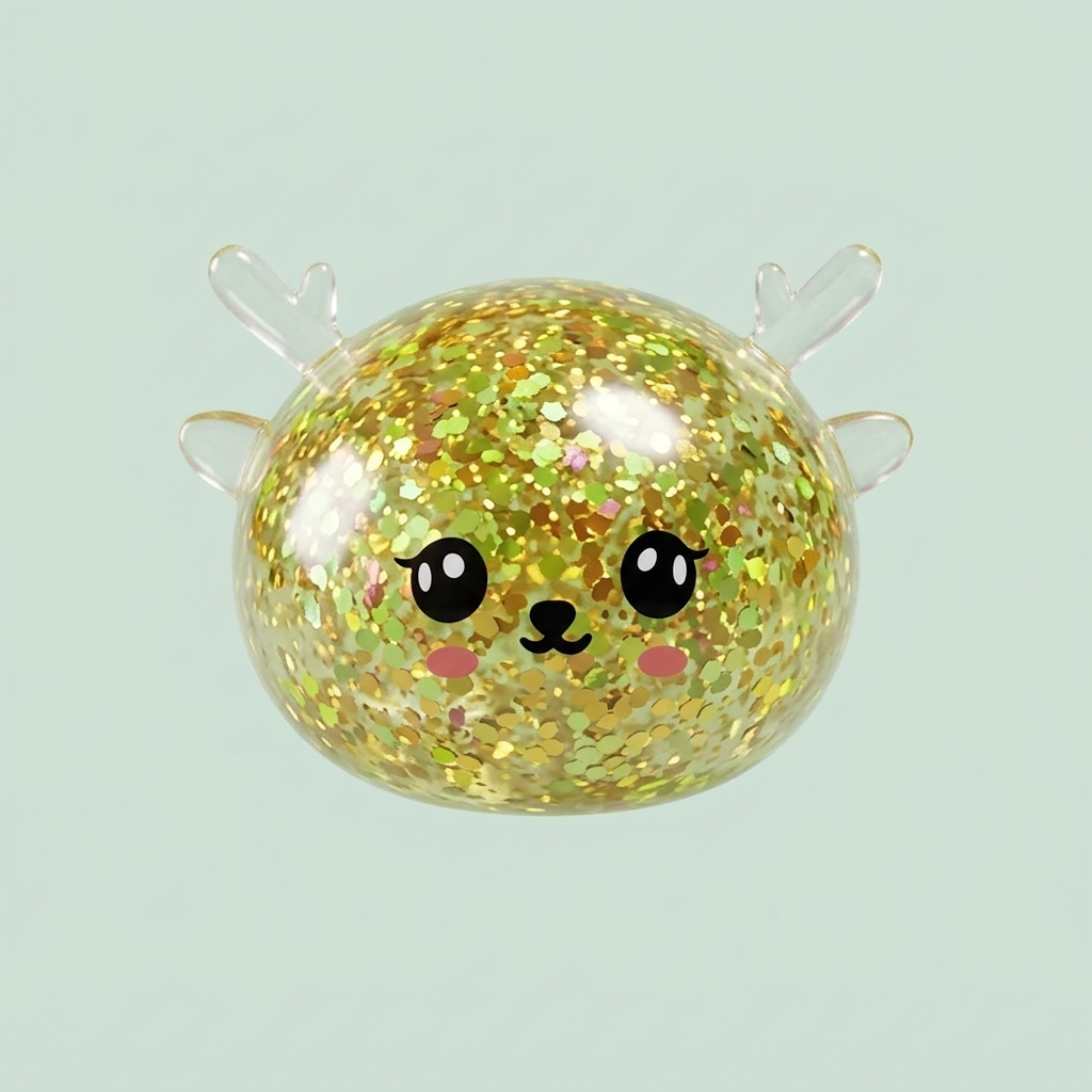 Glitter Dumpling Squishy Mystery Poro puristettuna kädessä
