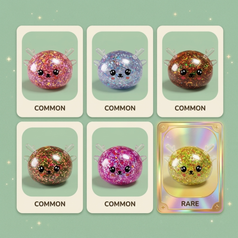 Glitter Dumpling Squishy Mystery Poro puristettuna kädessä