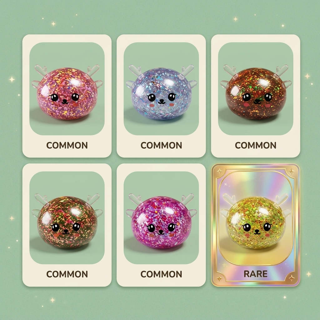 Glitter Dumpling Squishy Mystery Poro puristettuna kädessä