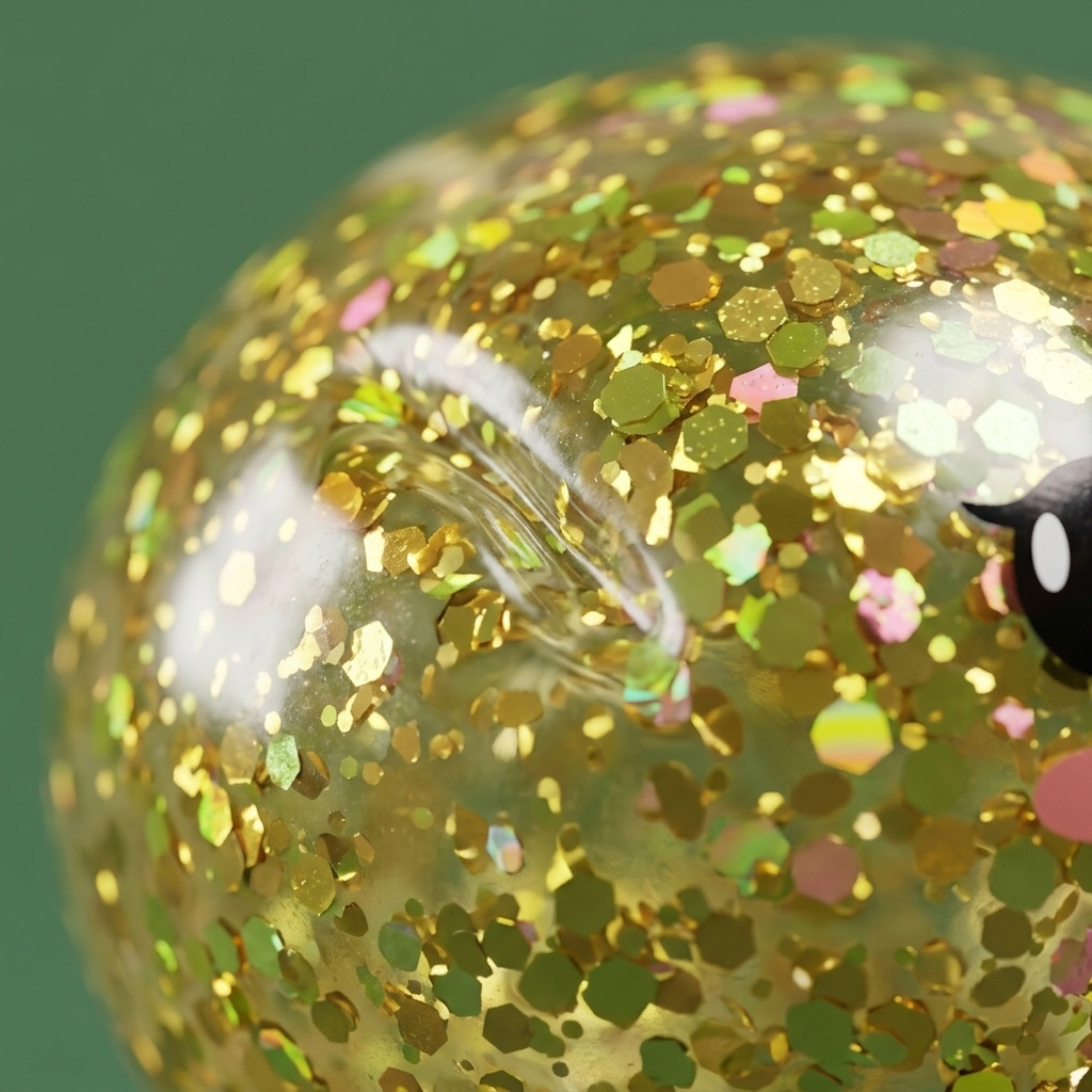 Glitter Dumpling Squishy Mystery Poro makrokuva vaahdon pinnasta
