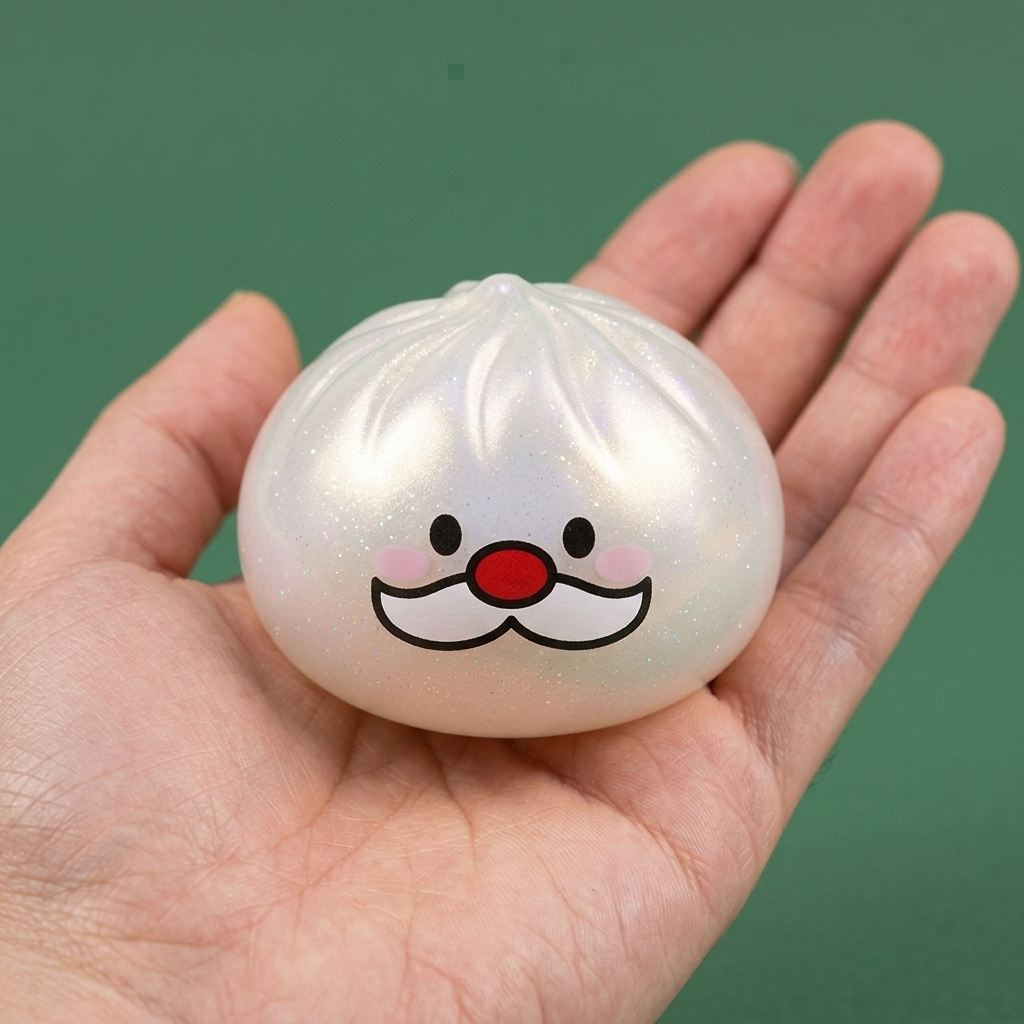 Dumpling Squishy Mystery Joulupukin Viikset kädessä — kokovertailu