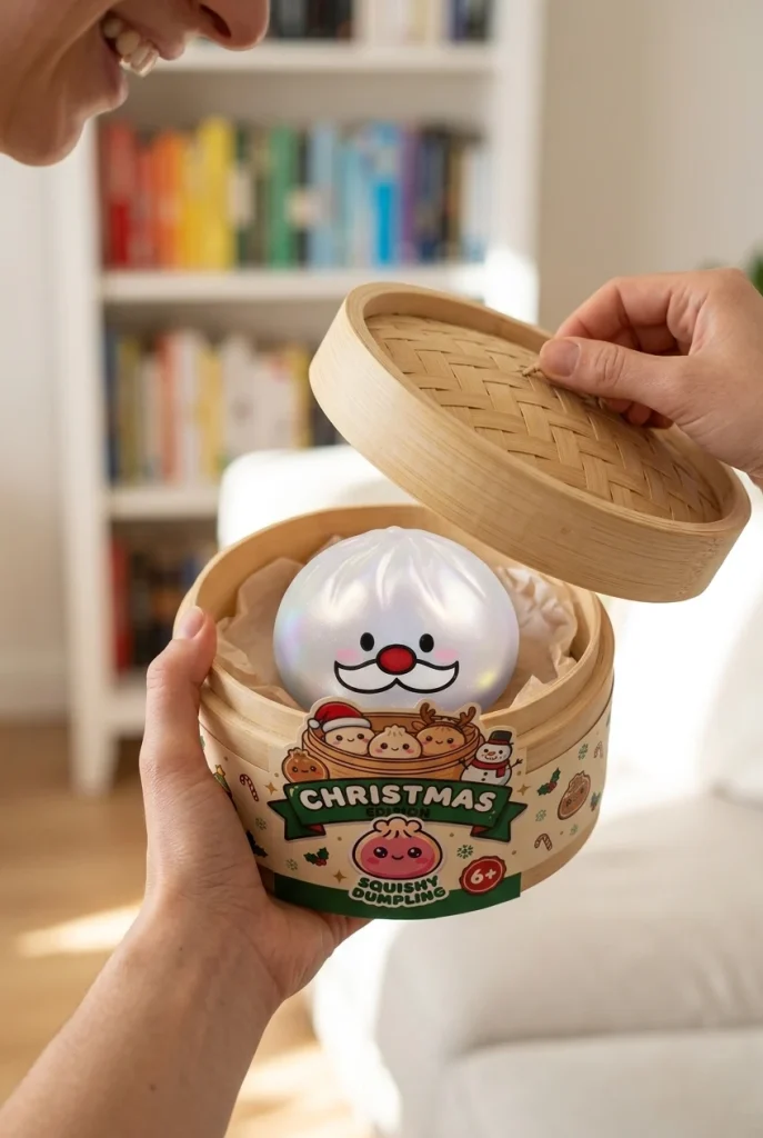 Dumpling Squishy Mystery Joulupukin Viikset avauksen hetkellä