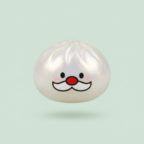 Dumpling Squishy Mystery Joulupukin Viikset puristettuna kädessä