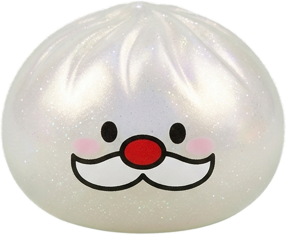 Dumpling Squishy Mystery Joulupukin Viikset puristettuna kädessä