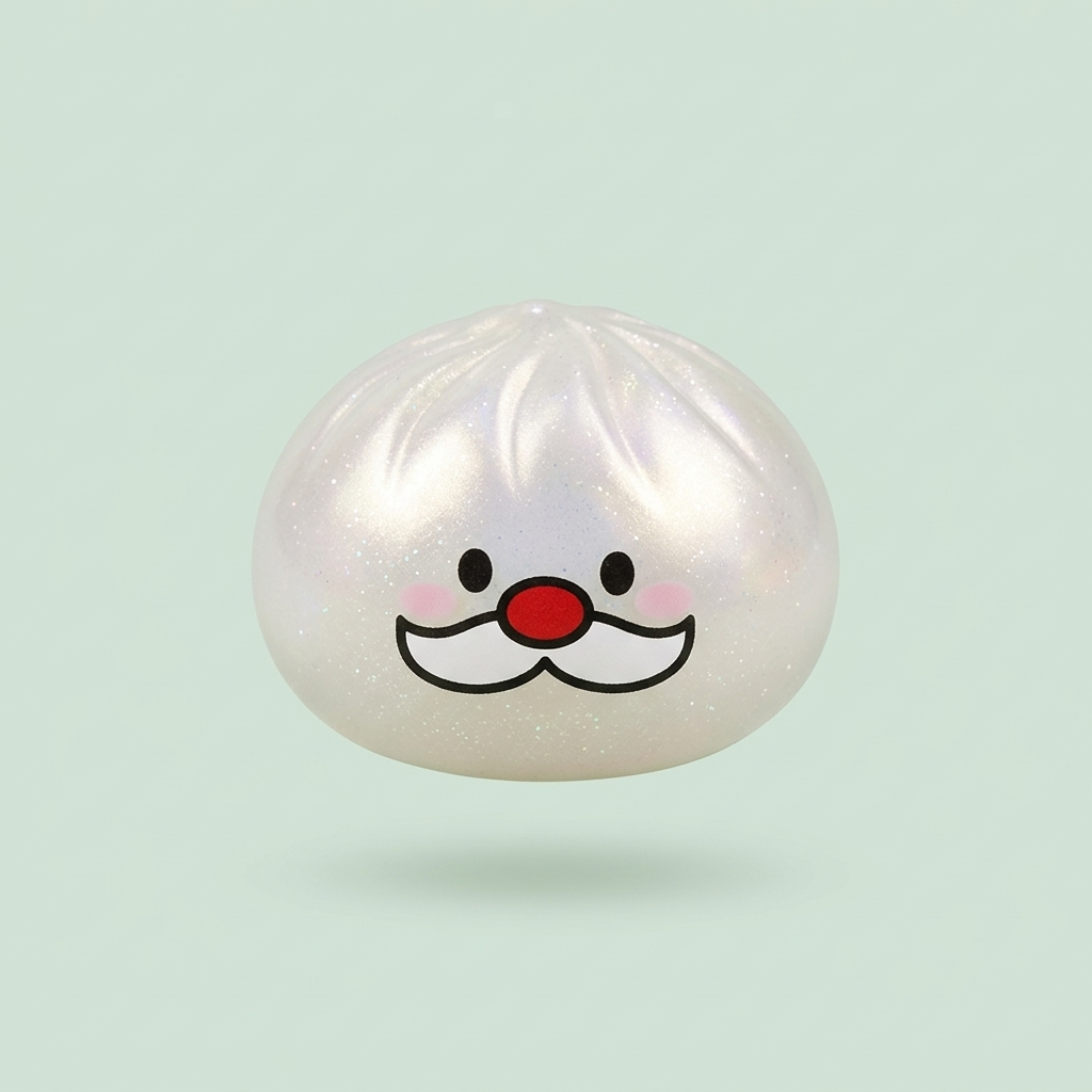 Dumpling Squishy Mystery Joulupukin Viikset puristettuna kädessä