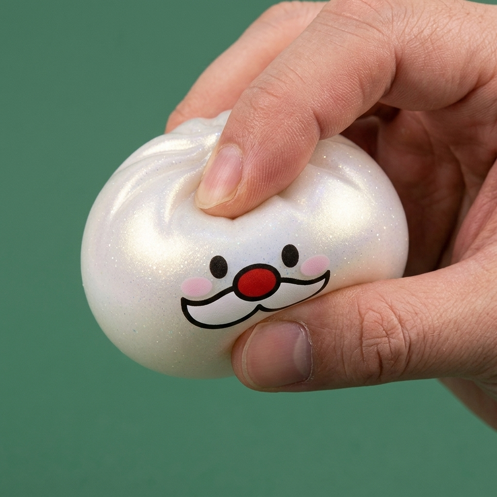 Dumpling Squishy Mystery Joulupukin Viikset slow rise -efekti toiminnassa