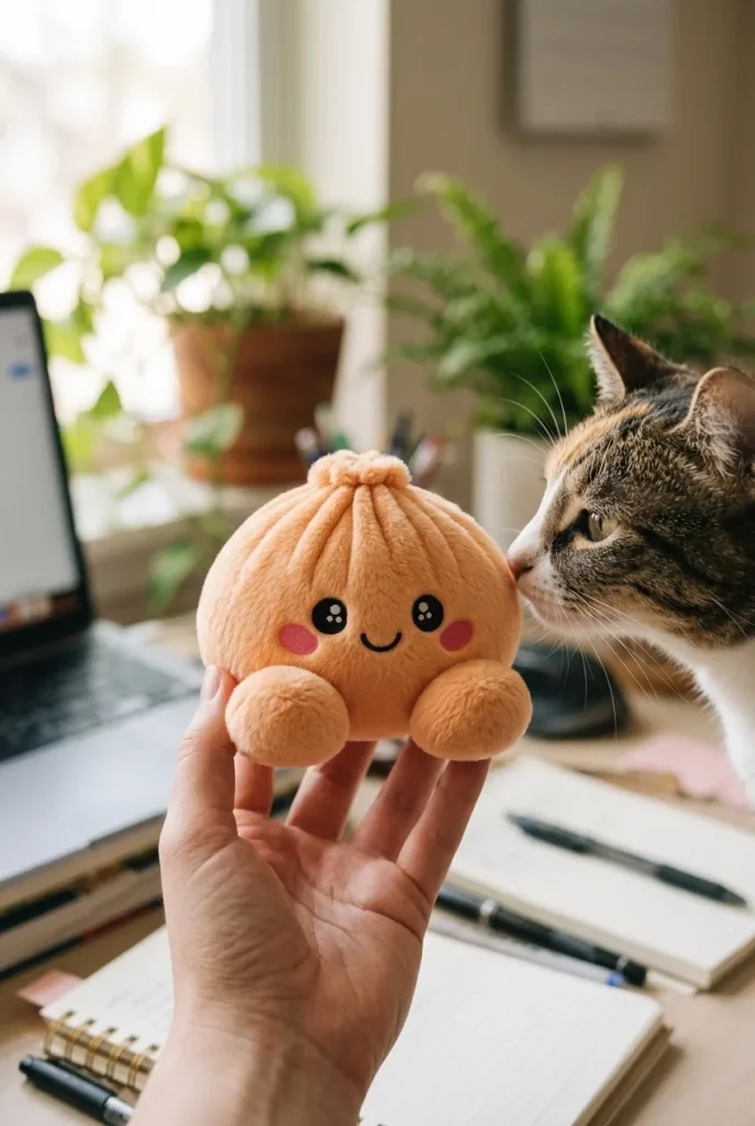Squishy Dumpling Orange Mandariini pehmolelun seurassa
