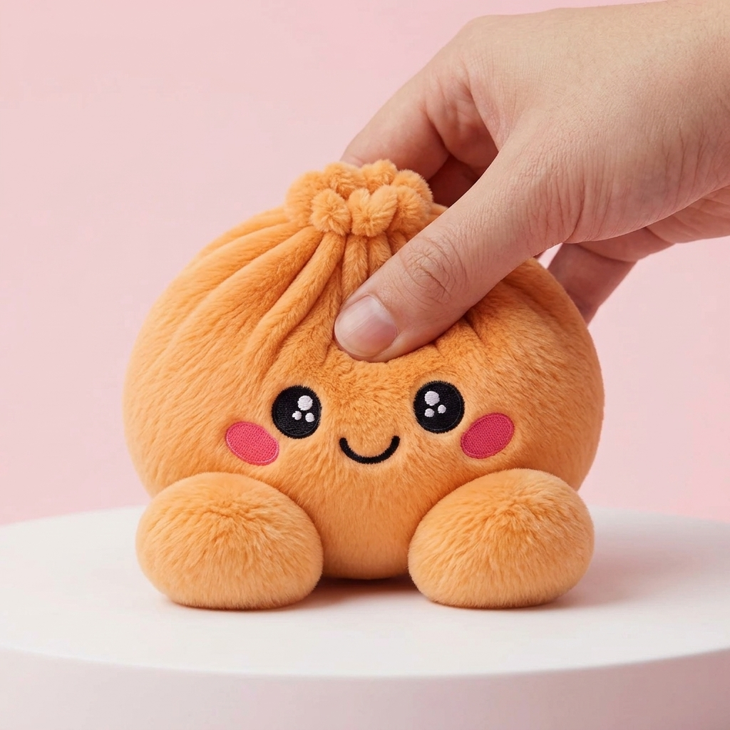 Squishy Dumpling Orange Mandariini puristettuna kädessä