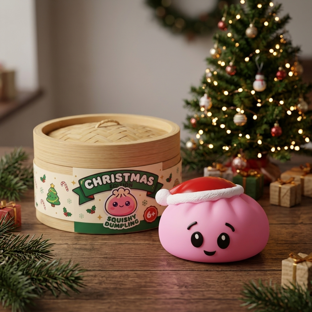 Christmas Hat Dumpling Squishy Pinkki Sokeri arkisessa asetelmassa