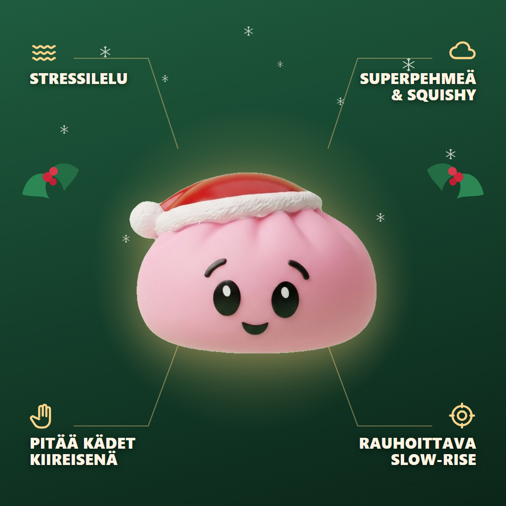 Christmas Hat Dumpling Squishy Pinkki Sokeri infografiikka: tärkeimmät edut