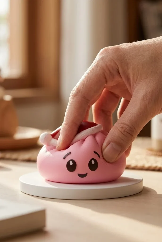 Christmas Hat Dumpling Squishy Pinkki Sokeri puristuksessa