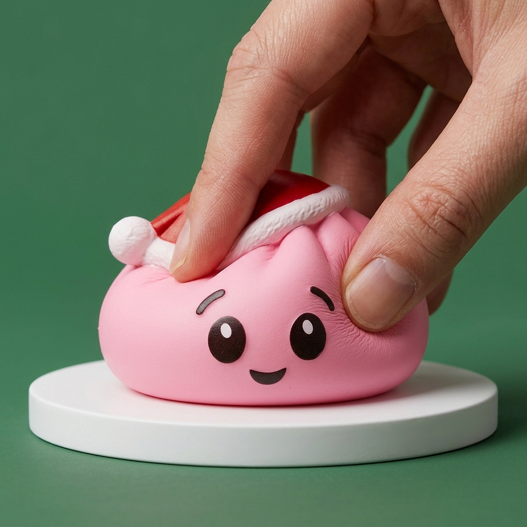 Christmas Hat Dumpling Squishy Pinkki Sokeri puristettuna kädessä