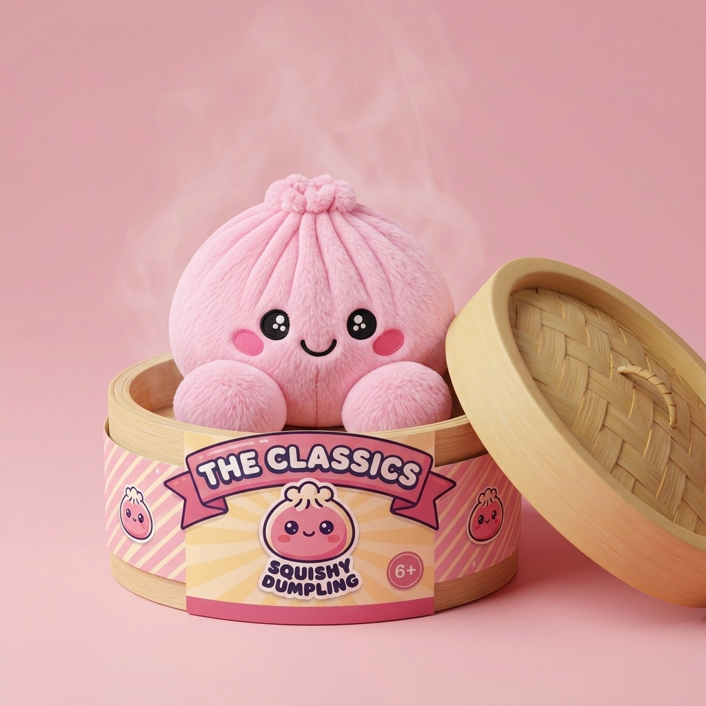 Dumpling Squishy Pioni Pinkki Pehmolelu bambutyylisessä höyrytyskorissa