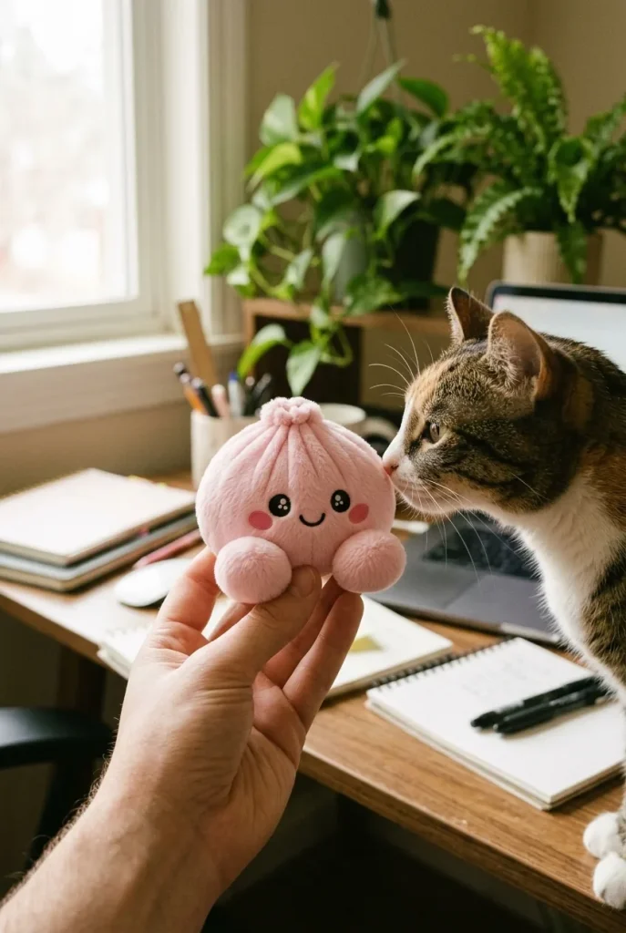 Dumpling Squishy Pioni Pinkki Pehmolelu pehmolelun seurassa