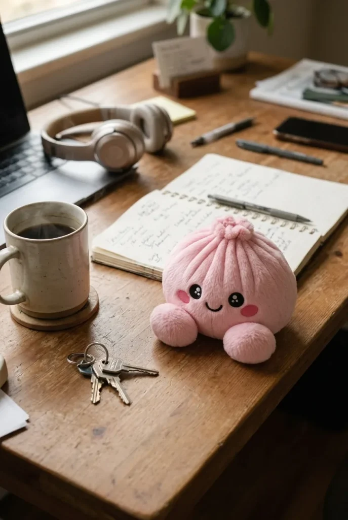 Dumpling Squishy Pioni Pinkki Pehmolelu työpöydällä