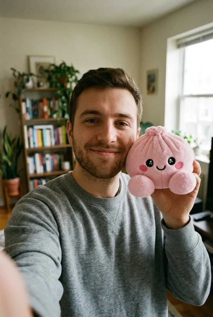 Dumpling Squishy Pioni Pinkki Pehmolelu arjen keskellä