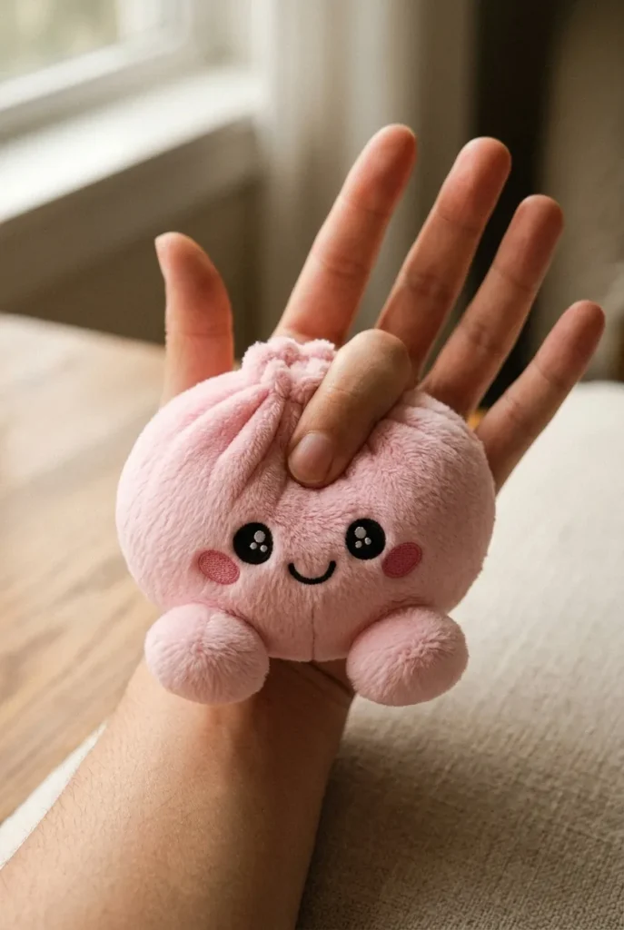 Dumpling Squishy Pioni Pinkki Pehmolelu puristuksessa