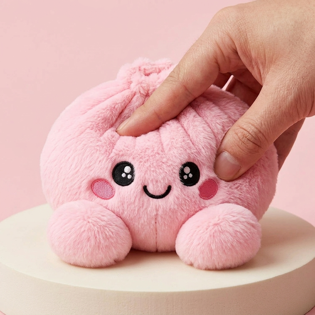 Dumpling Squishy Pioni Pinkki Pehmolelu slow rise -efekti toiminnassa