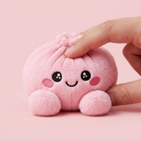 Dumpling Squishy Pioni Pinkki Pehmolelu puristettuna kädessä