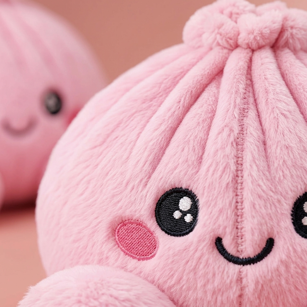 Dumpling Squishy Pioni Pinkki Pehmolelu makrokuva vaahdon pinnasta