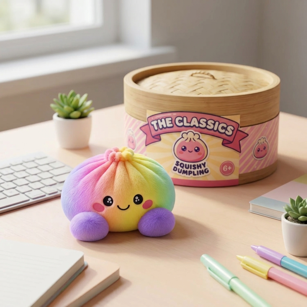 Rainbow Dumpling Squishy Pastellisävyt arkisessa asetelmassa