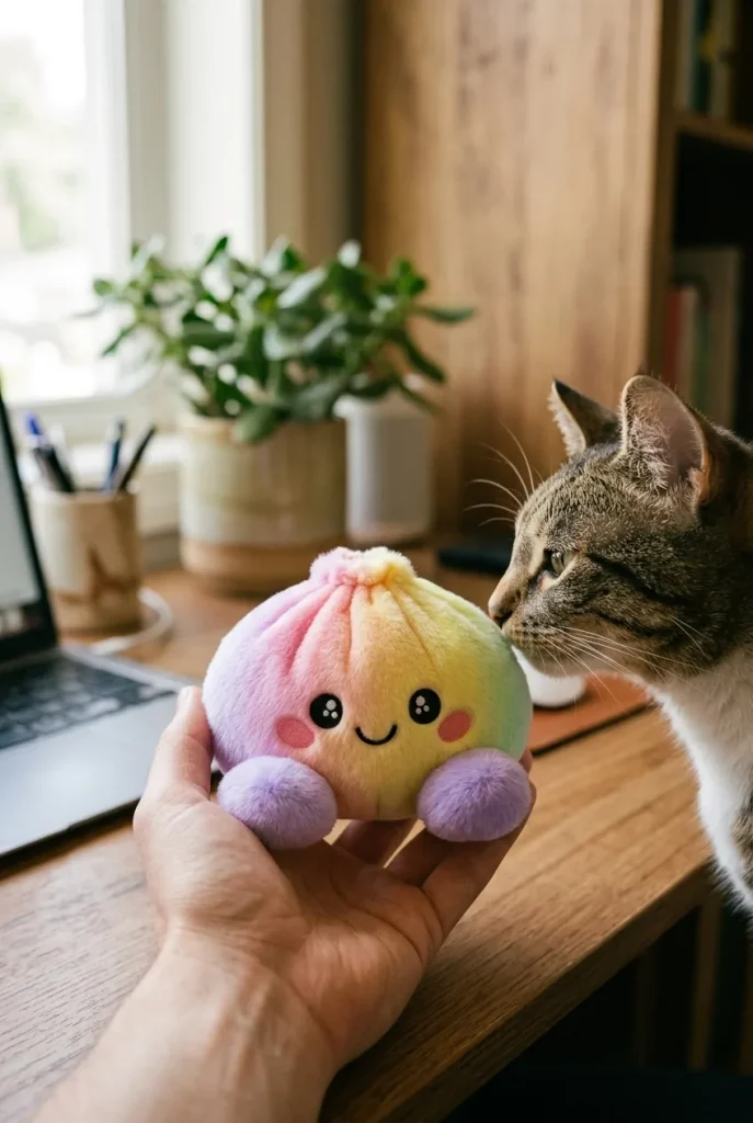 Rainbow Dumpling Squishy Pastellisävyt pehmolelun seurassa