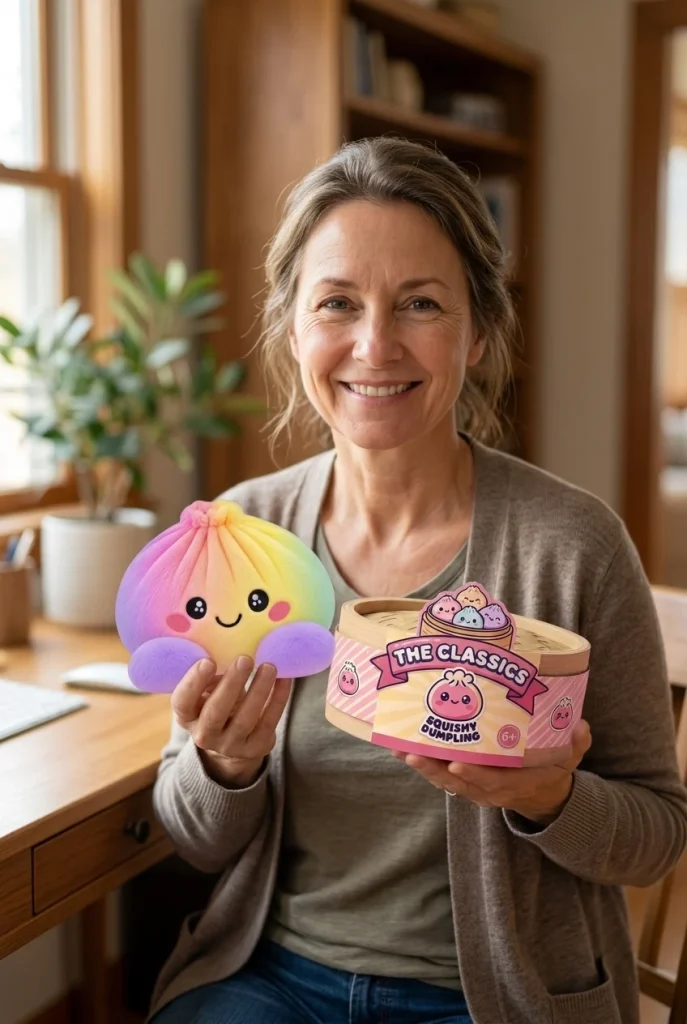 Rainbow Dumpling Squishy Pastellisävyt pakkauksensa kanssa