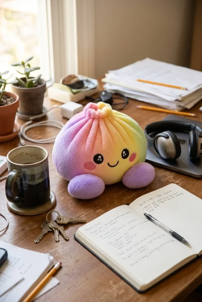 Rainbow Dumpling Squishy Pastellisävyt työpöydällä