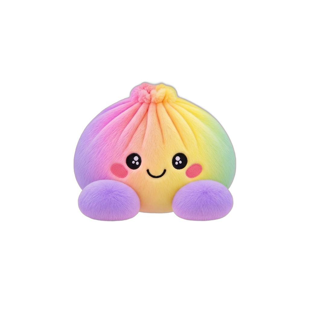 Rainbow Dumpling Squishy Pastellisävyt puristettuna kädessä