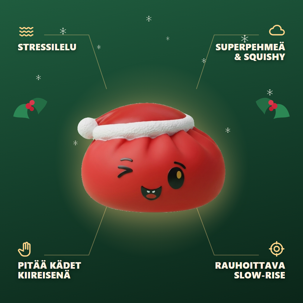Dumpling Squishy Joulupipo Punainen infografiikka: tärkeimmät edut
