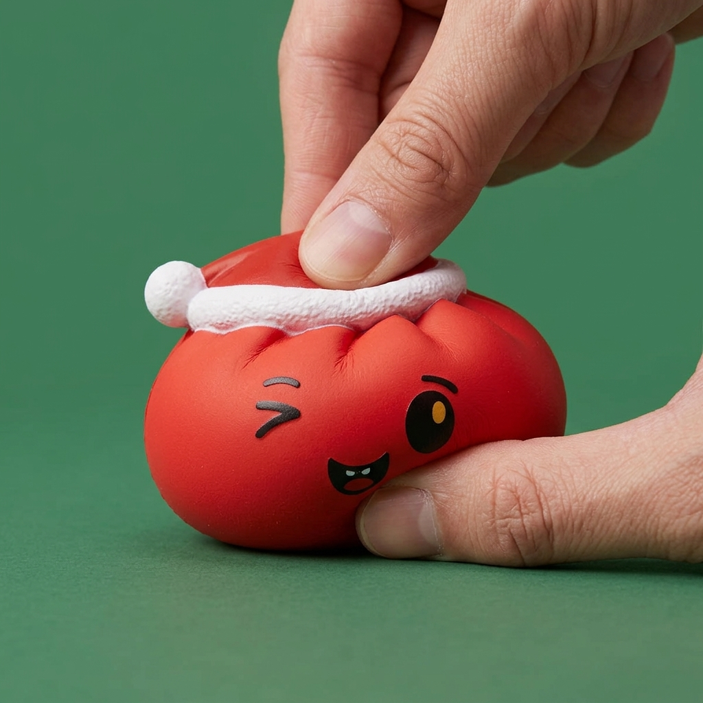 Dumpling Squishy Joulupipo Punainen puristettuna kädessä