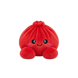 Dumpling Squishy Rubiininpunainen Pehmolelu puristettuna kädessä
