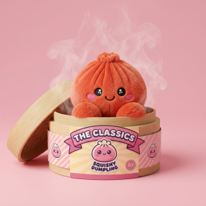 Dumpling Squishy Rubiininpunainen Pehmolelu bambutyylisessä höyrytyskorissa