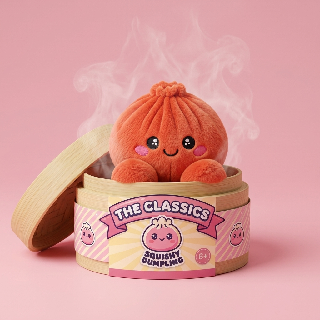 Dumpling Squishy Rubiininpunainen Pehmolelu bambutyylisessä höyrytyskorissa