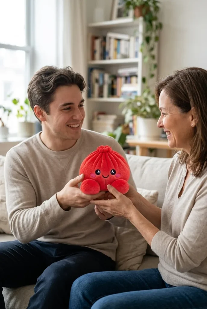 Dumpling Squishy Rubiininpunainen Pehmolelu lahjaideana