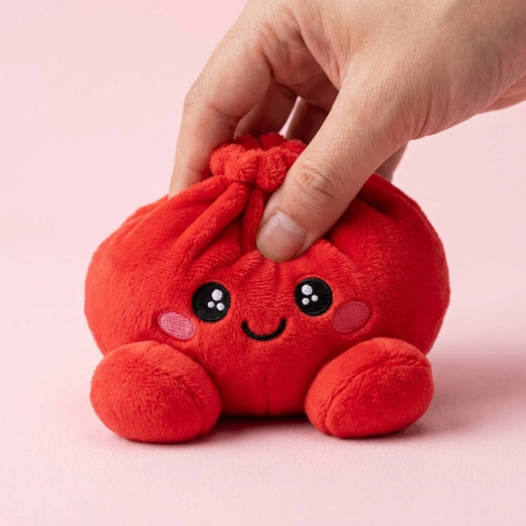 Dumpling Squishy Rubiininpunainen Pehmolelu slow rise -efekti toiminnassa
