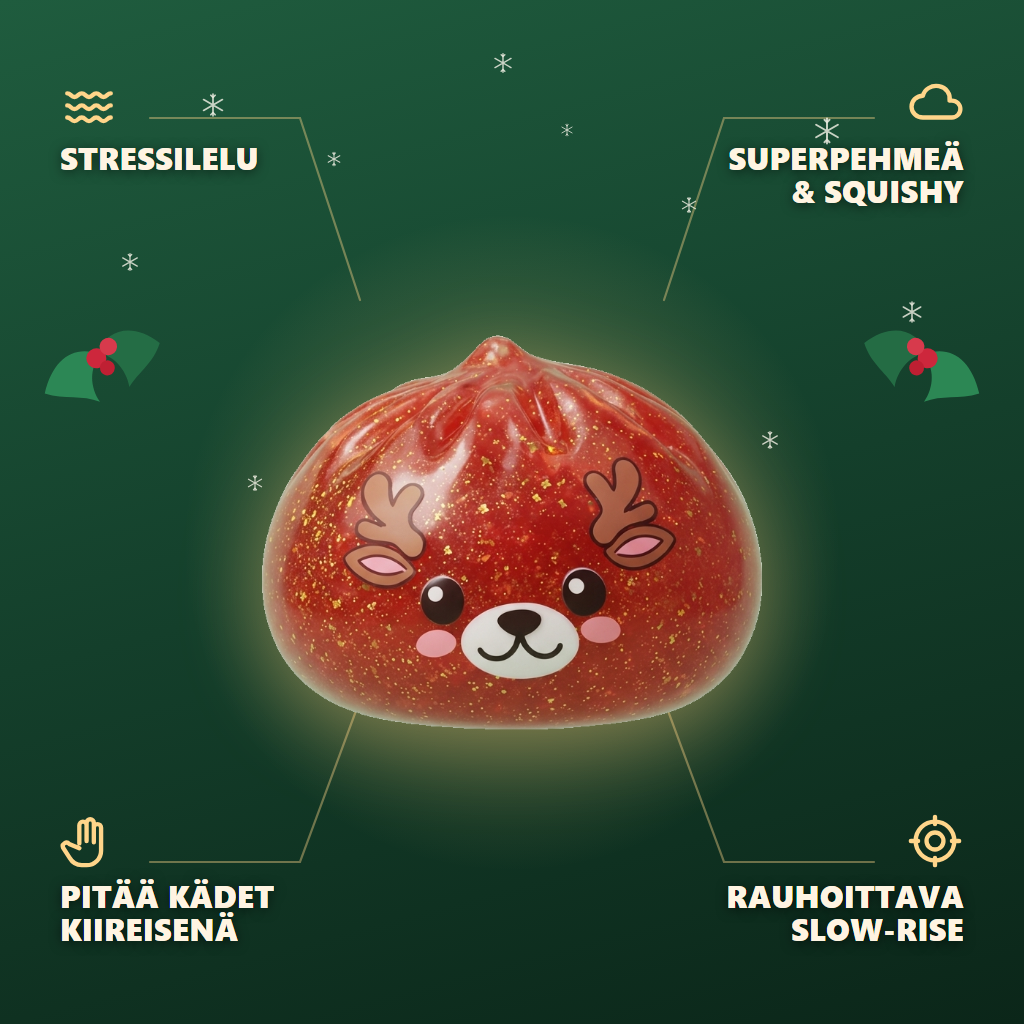 Glitter Dumpling Squishy Punainen Poro infografiikka: tärkeimmät edut