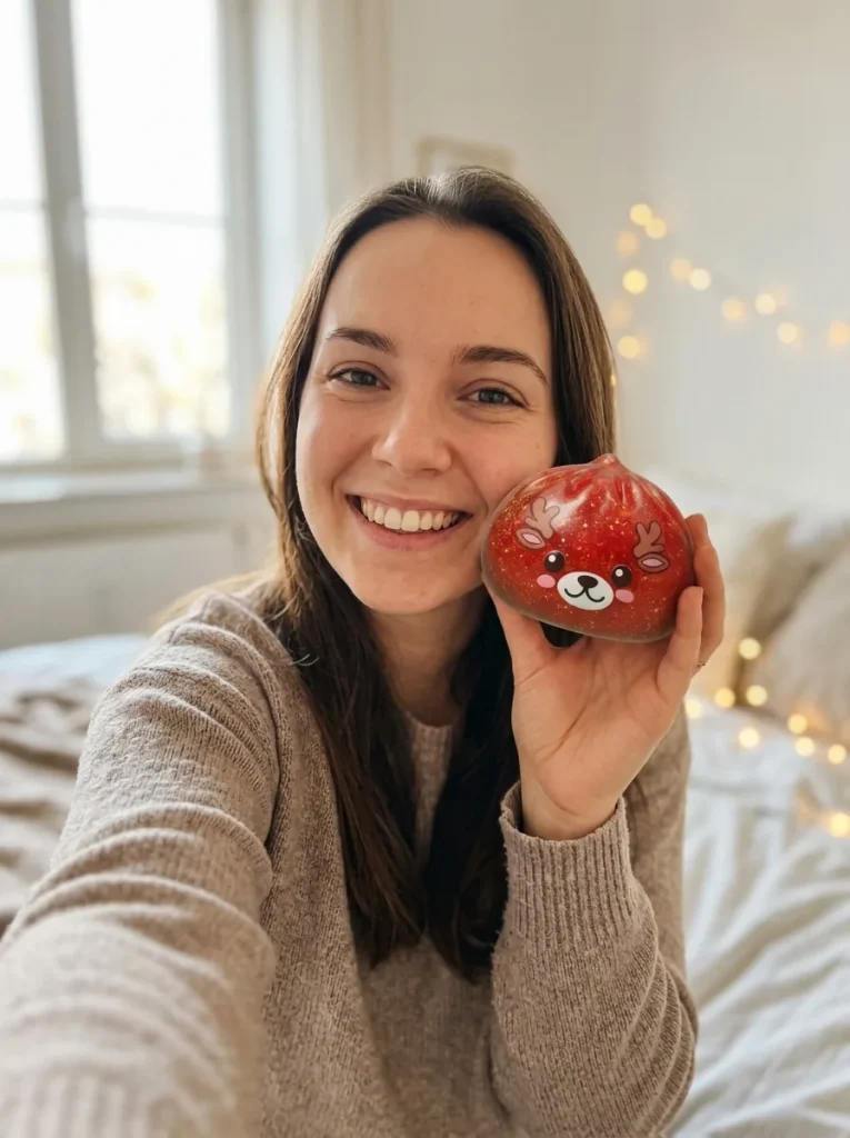 Glitter Dumpling Squishy Punainen Poro arjen keskellä