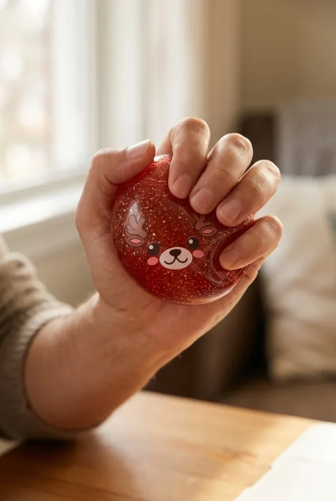 Glitter Dumpling Squishy Punainen Poro puristuksessa