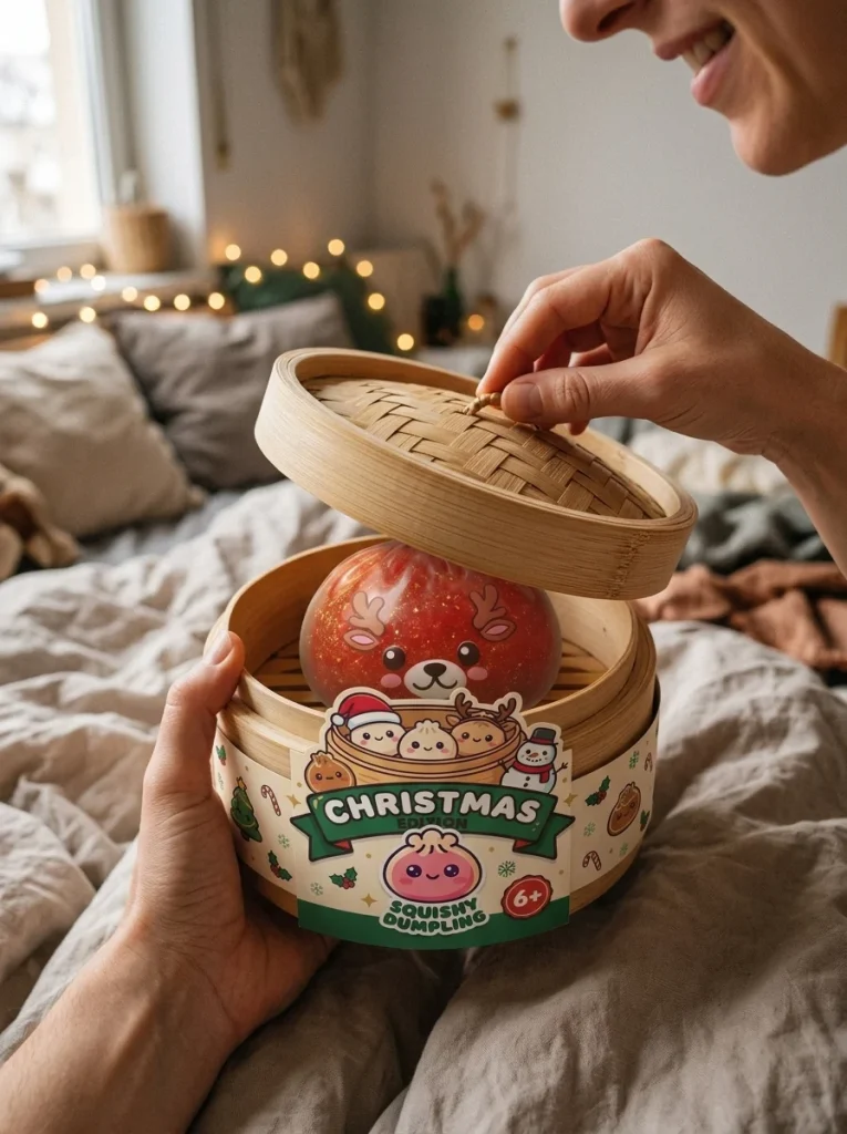 Glitter Dumpling Squishy Punainen Poro avauksen hetkellä